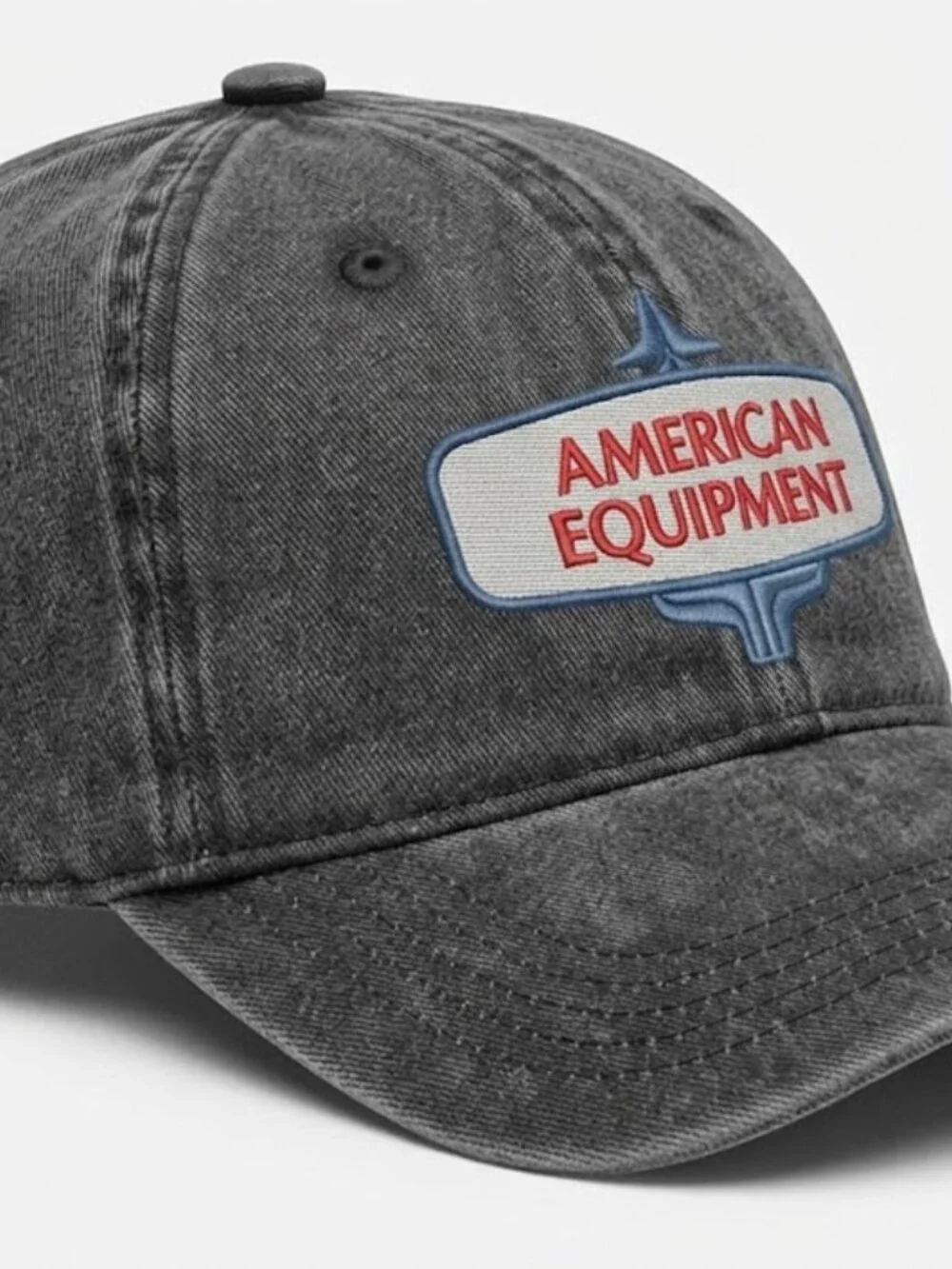 American Equipment Embroidered Washed Denim Dad Hat Vintage Workwear Cap Retro